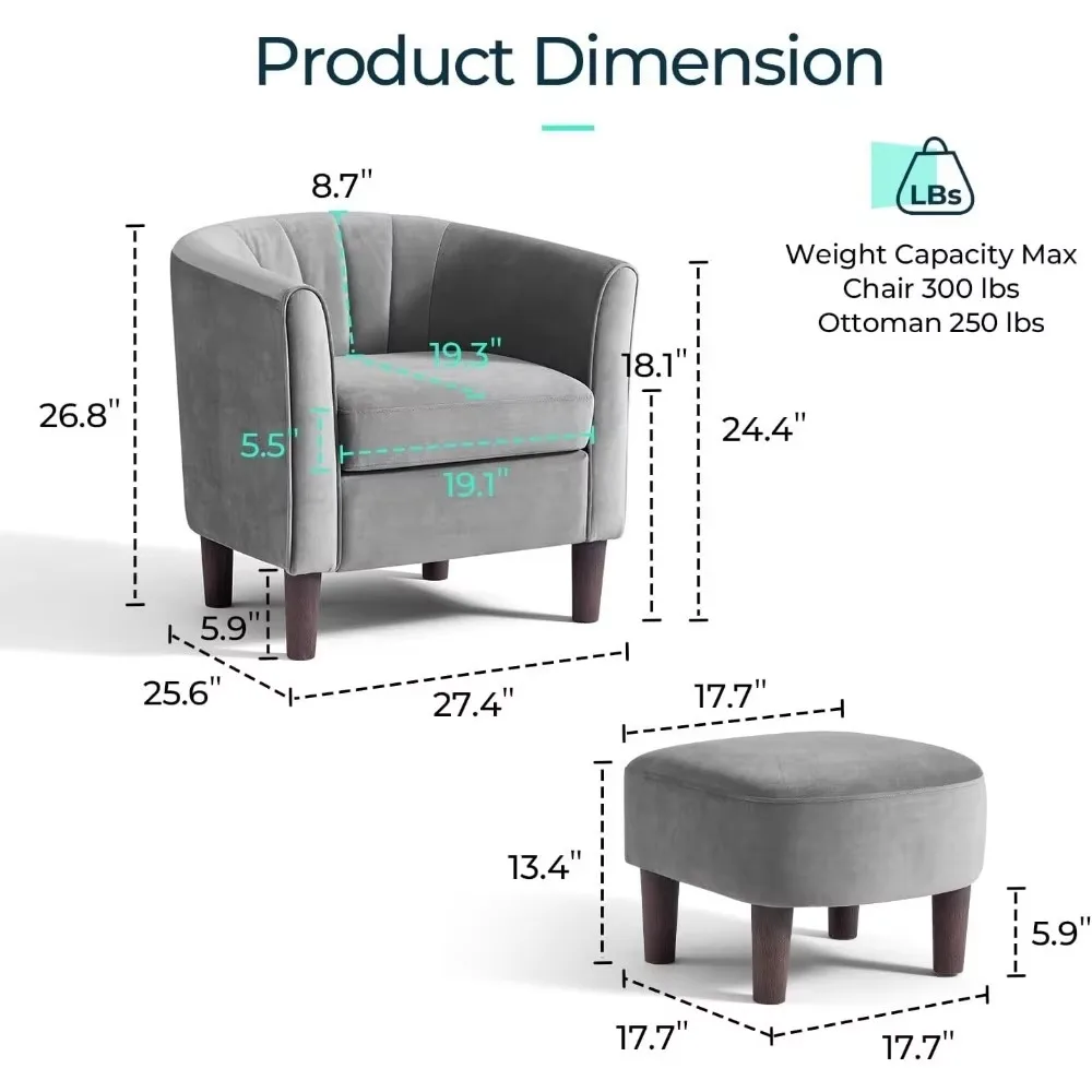 Silla decorativa de terciopelo, silla tipo barril con otomana, sillón de lectura cómodo y moderno para sala de estar, sala de estudio y oficina