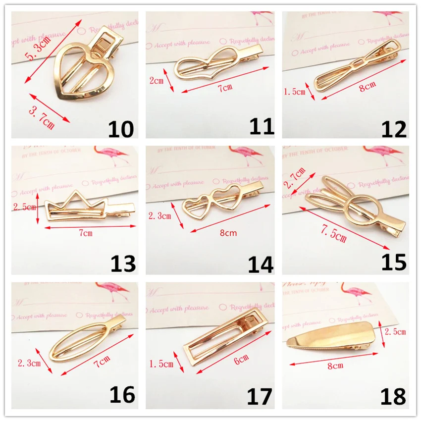 100 Stück Kaninchenkrone Wassertropfen Gold Metall Haarspange Legierung Herz Alligator Haarnadel Haarspangen für DIY Kopfbedeckung Haarschmuck – Detail 6