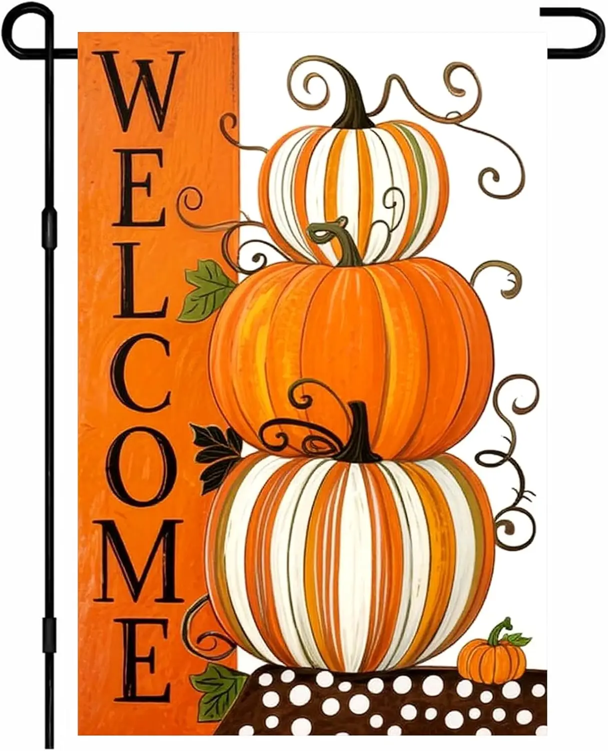 Thanksgiving Fall Garden Flag 12x18 Inch Welcome Striped Pumpkin Stack Outdoor Flag Double Sided Yard Banner with Rustic Ora yyi