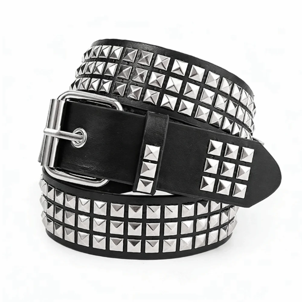 

Vintage Punk Rivet Belt Stainless Steel Buckle PU Leather Metal Gothic Waistband Decorative Metal Y2K Pyramid Belt