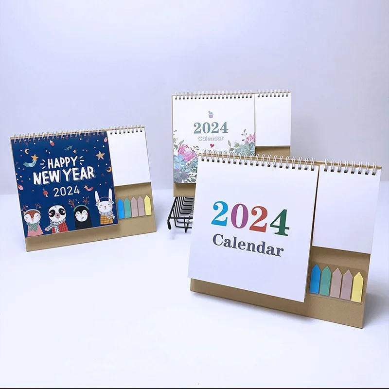 

2024 English Desktop Calendar Minimalist Classroom Coil Calendar Schedule Planning Cartoon Memos Office Supplies