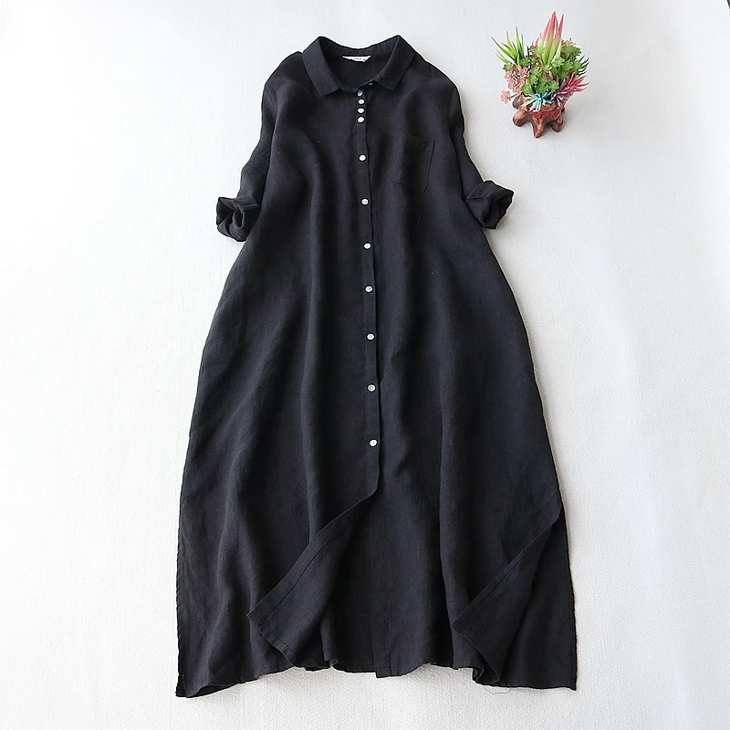 

Summer Linen Cotton Long Shirt Dress 2024 New Women Loose Casual Vintage Solid Single Breasted Blouse Female Clothing X1114