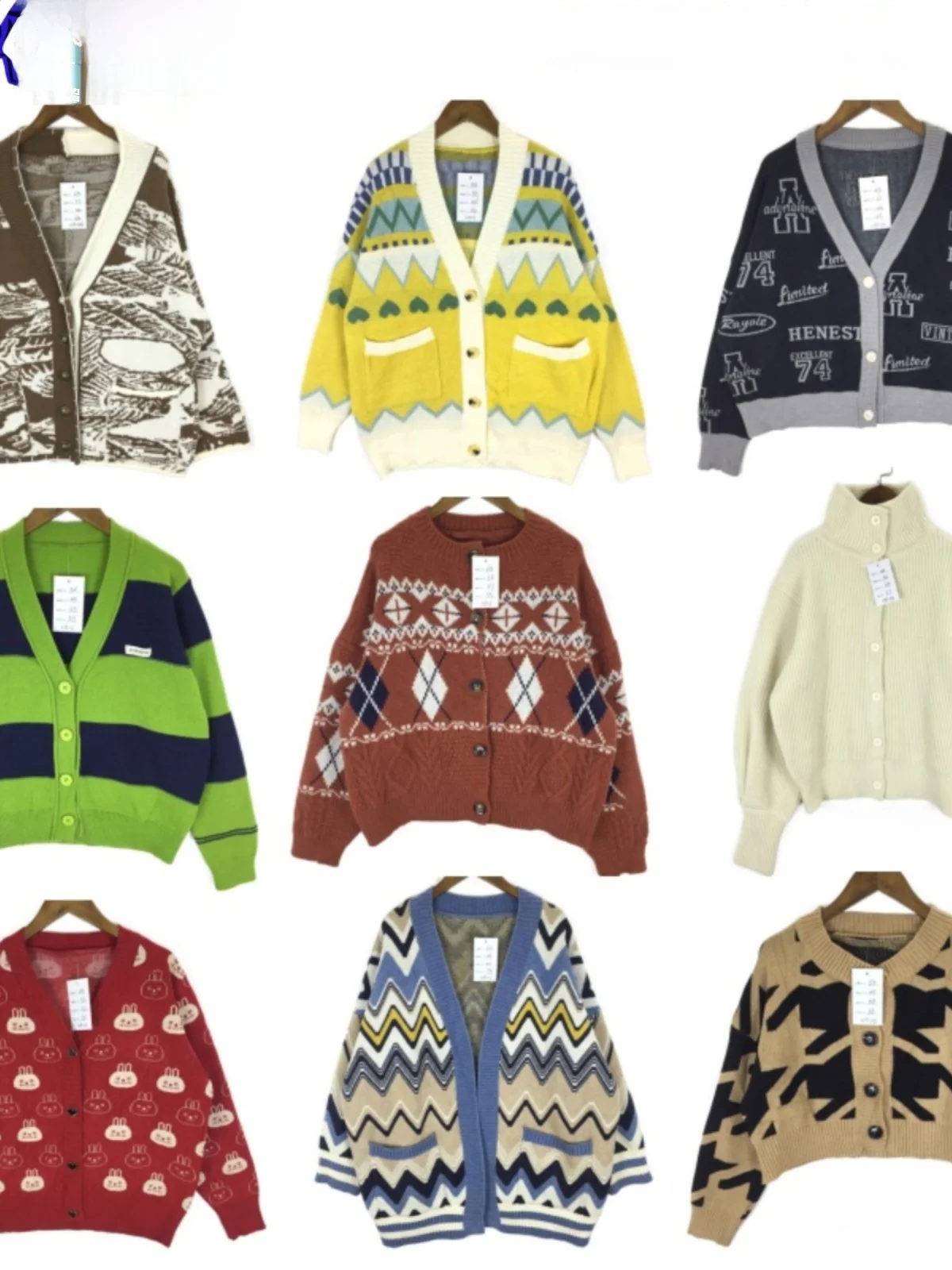 Vintage Woolen Sweater Vest Soft Girl Cartoon Diamond Versatile Autumn Winter Warm Knittedwear round Ne Long Sve Cardigan