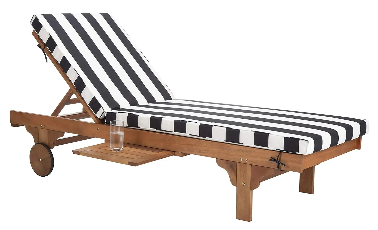 Outdoor Collection Newport Natural/ Black & White Stripe Cushion Built-in Side Table Adjustable Chaise Lounge Chair, Customized