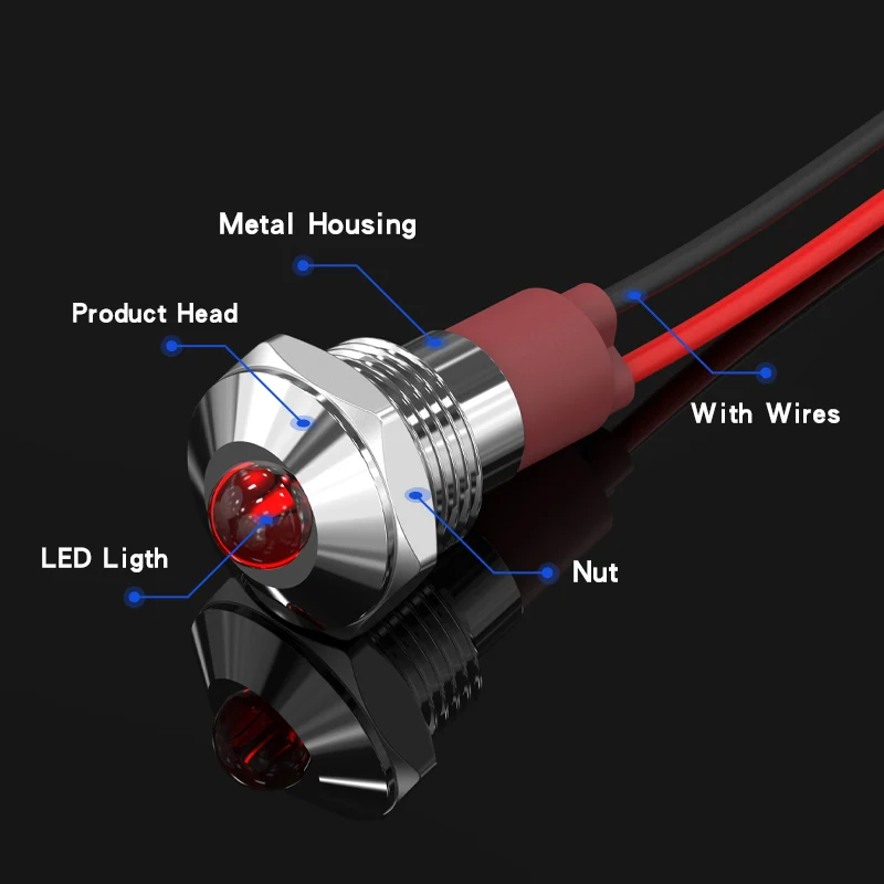 10mm Power Signal Light Small Indicator Lamp 3V 12V 24V 220V Red Blue Yellow Green White Waterproof With Wire Indicator Light
