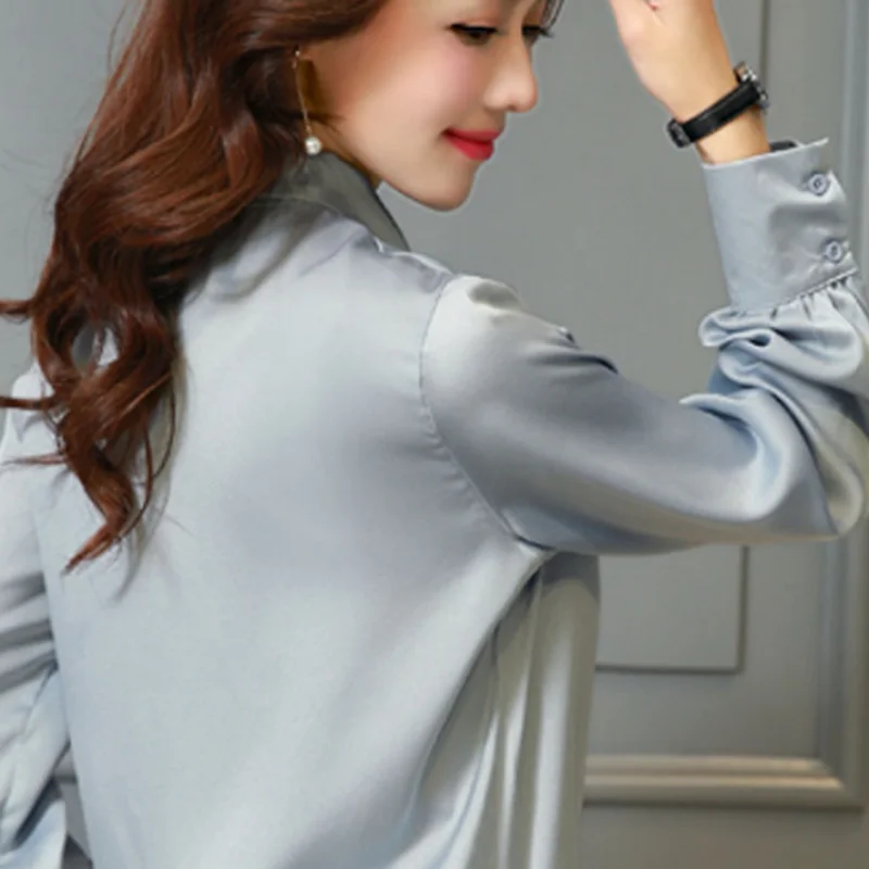 Fashion Solid Color Blouse 2024 Autumn Long Sleeve Bow Collar Office Lady Blouse Casual Women Tops Elegant Chiffon Shirt