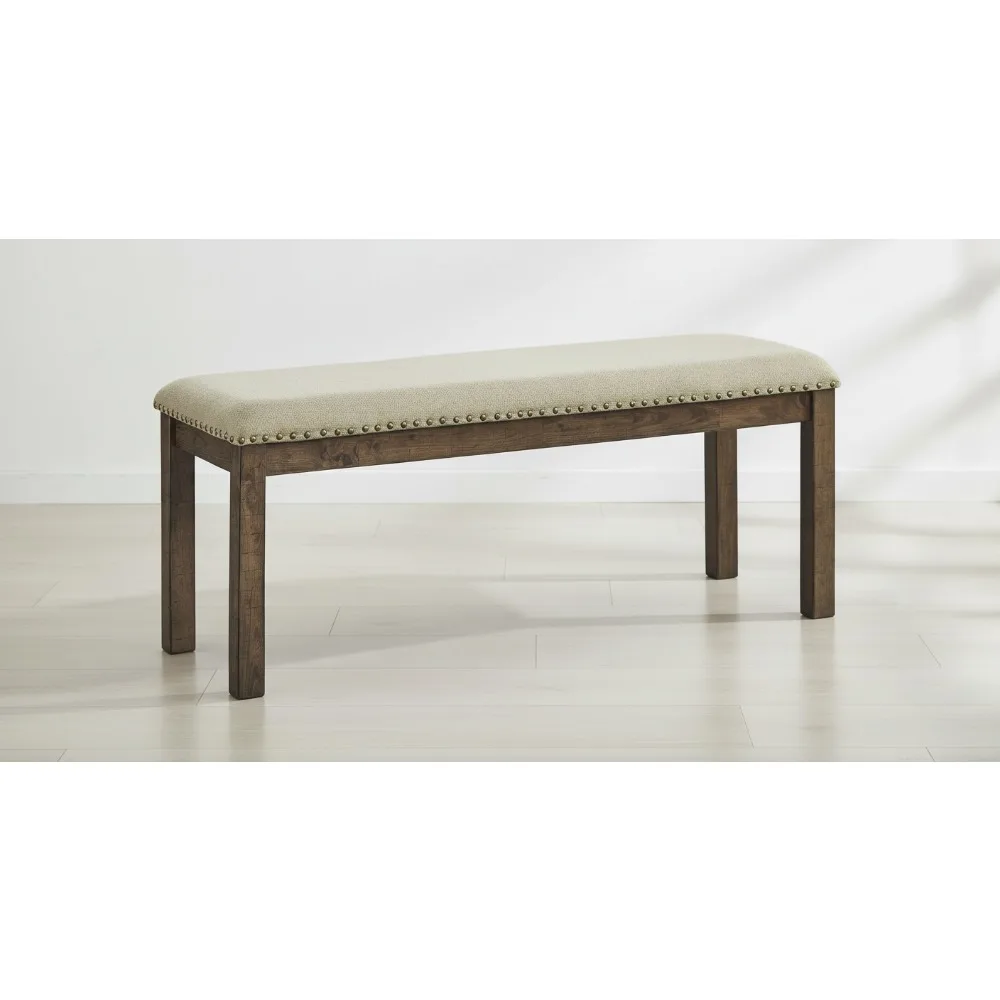 

Rustic Upholstered Dining Bench with Nailhead Trim, Distressed Nutmeg Finish, Versatile Seating for Kitchen Entryway Bedroom