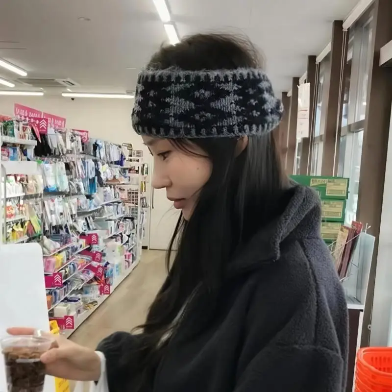 

Vintage Elastic Crochet Turban Hairband Jacquard Knitted Wide Edge Headband INS Casual Hair Hoop Ear Warmer Hair Accessories