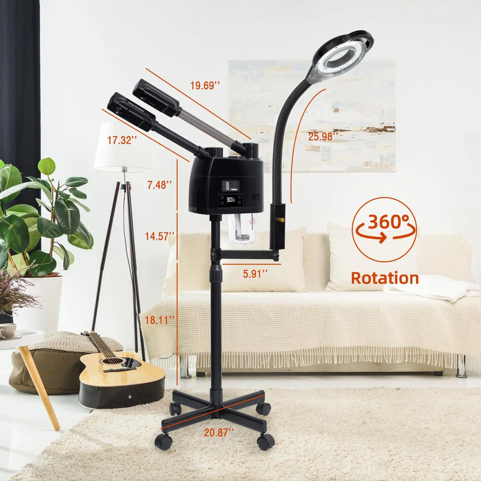 3-in-1-Gesichtsdampfer, Touchscreen-Version, Doppelröhre mit LED-Kaltlichtlupe