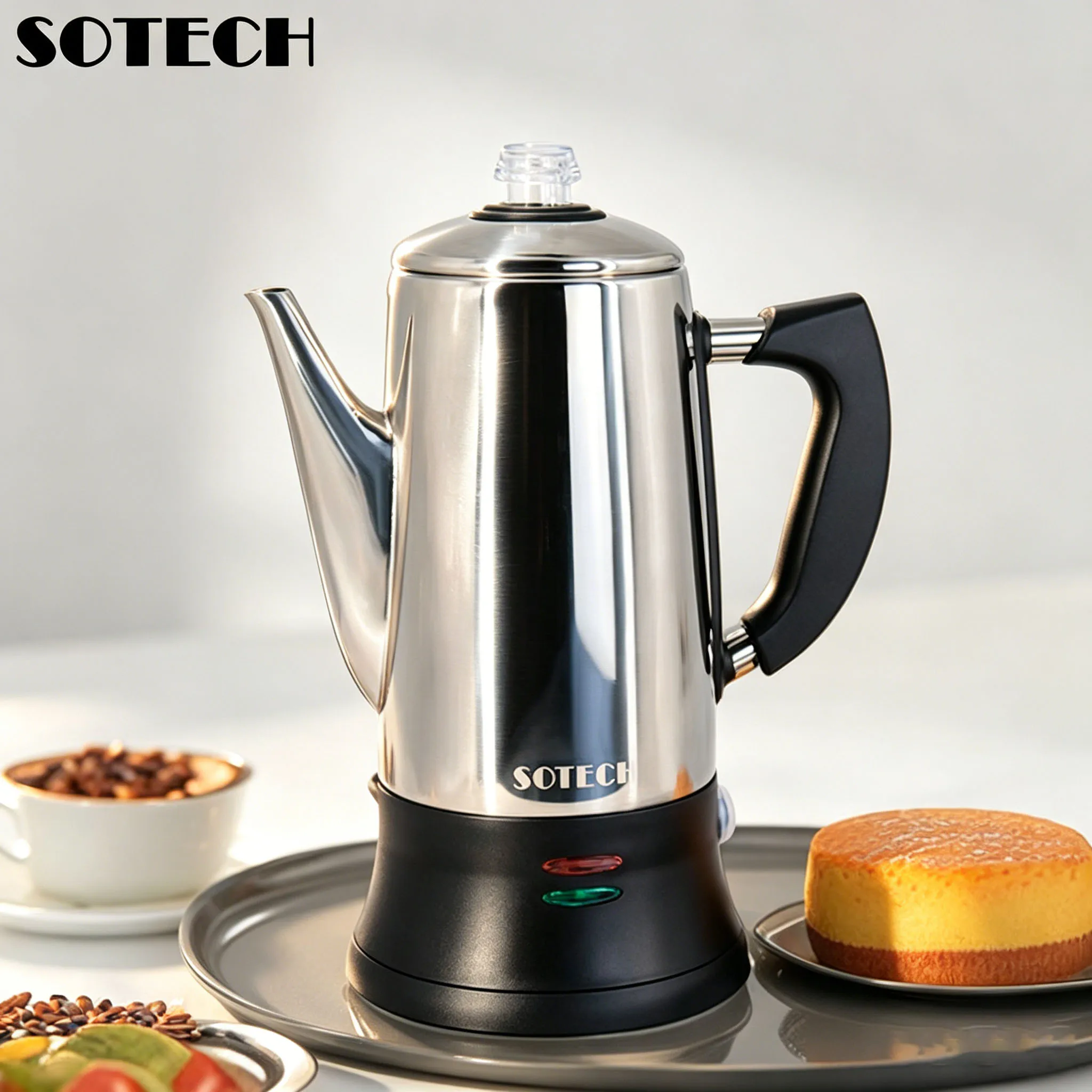 Large Capacity 1.8L Electric Coffee Percolator Stainless Steel 12 Cups Electric Coffee Kettle 110V 220V Home Office Coffee Maker