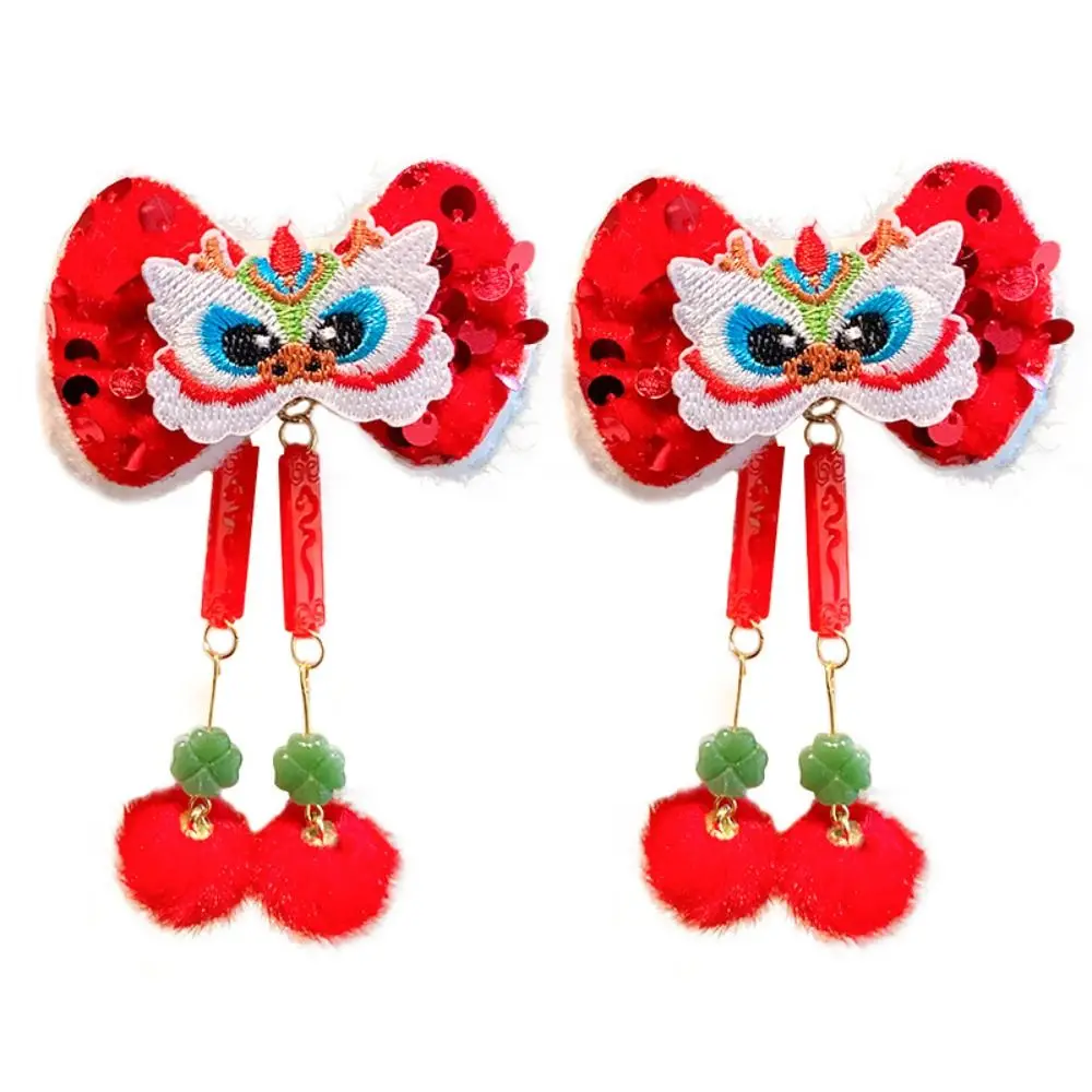 

Embroidery Children Red Hairpin Tassel Lion Dance Chinese New Year Headwear Rabbit Ancient Headwear Hanfu Hair Clip Girls