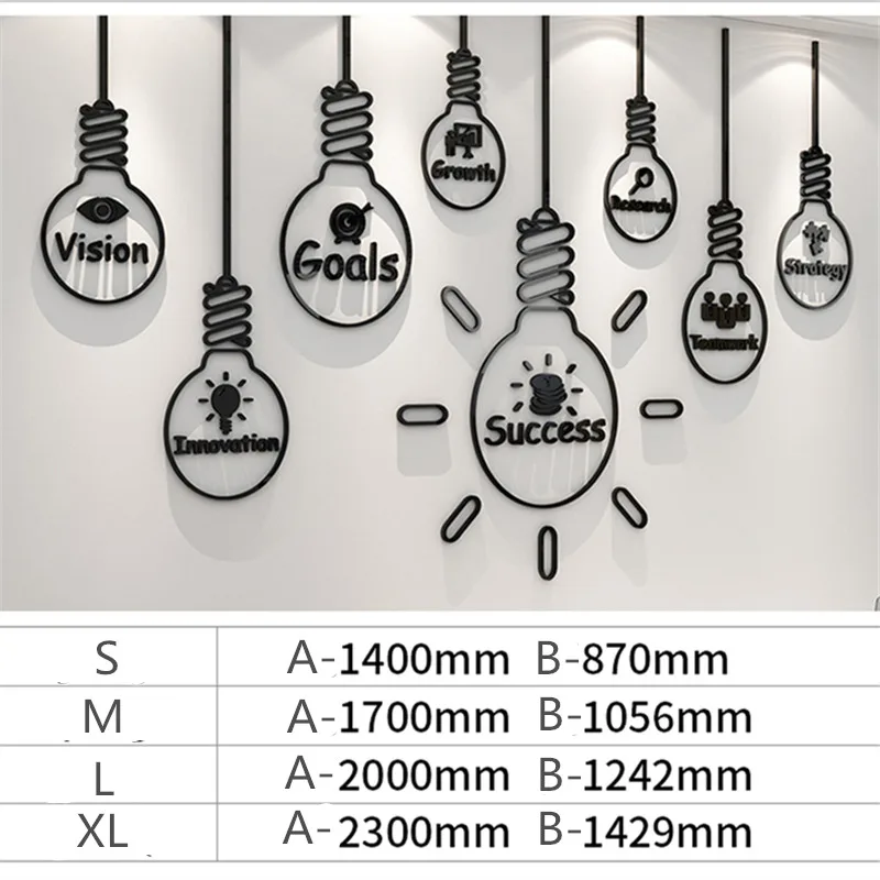 Creative Light Bulb Shape Classroom Background Wall Stickers Office Wall Decoration Decals Acrylic Waterproof Stere Wall Sticker