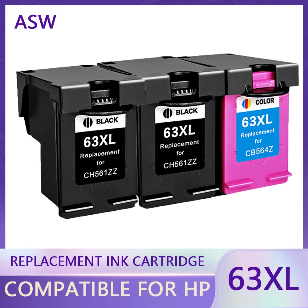 ASW 63XL Re-Manufactured Cartridge Replacement for HP 63 XL Ink Cartridge for Deskjet 1110 1111 1112 2130 2131 2132 Printer