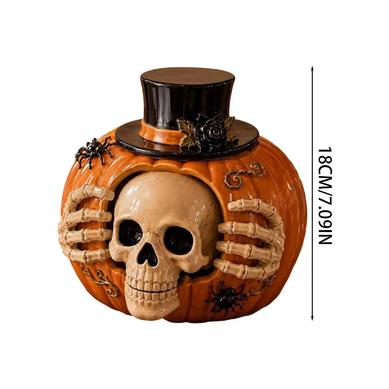 Skeleton Pumpkin Candy Jar Skull Pumpkin Dining Table Decoration Resin Gothic Skeleton Pumpkin Bowl Halloween Cookie Jar view 6