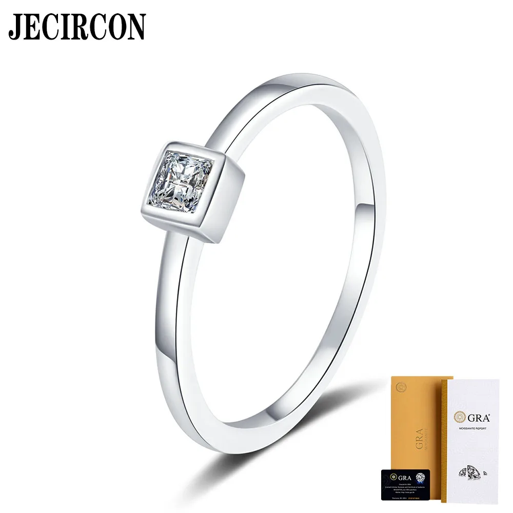 

JECIRCON S925 Sterling Silver Moissanite Ring for Women Small Ice Cube Ring Minimalist Style ins High-end Personality Cold Style