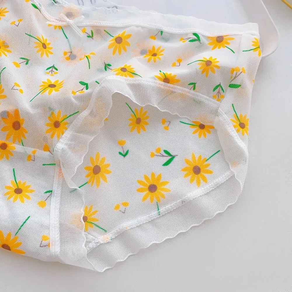 5 шт. ультратонкие сетчатые трусики с цветочным принтом, бесшовные прозрачные трусы со средней талией и цветочным принтом, нижнее белье для женщин и девочек