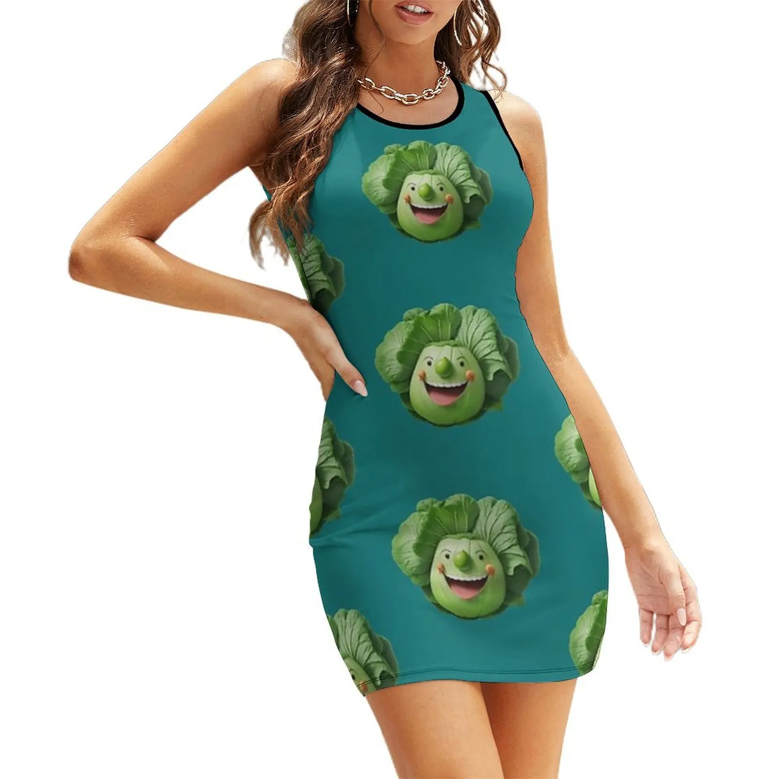 

sticker of cabbage with smile face Sleeveless Sundress summer woman dress 2025 Women's summer dresses sexy dress birthday dress