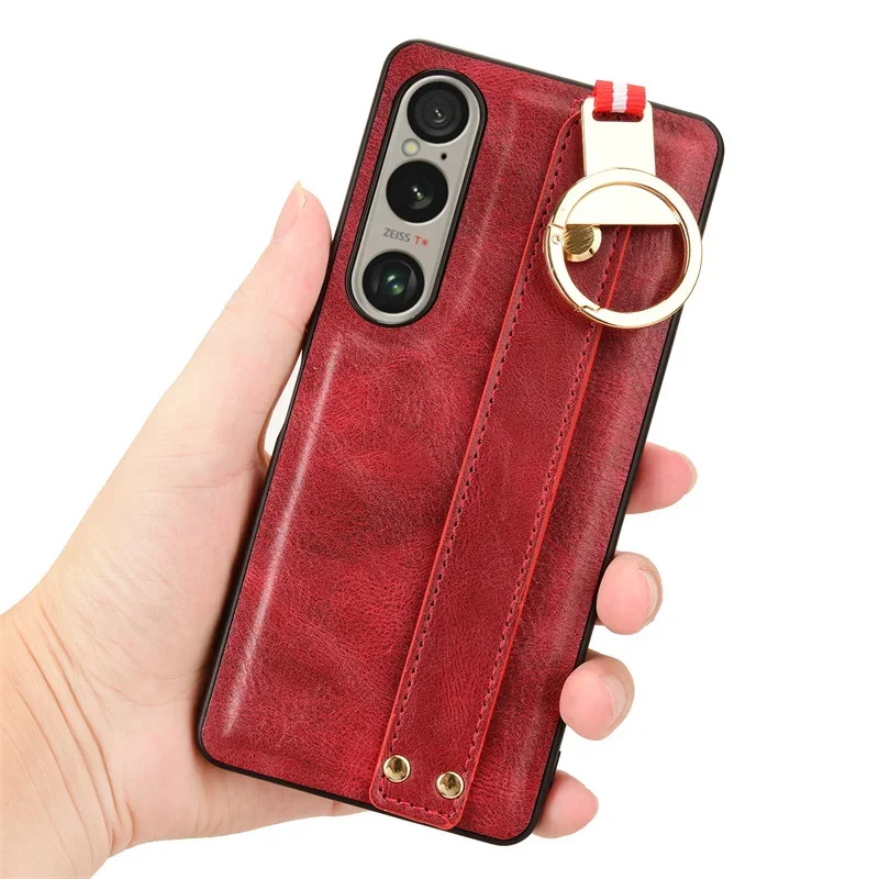 Luxury Wristband Leather Stand Case for Sony Xperia 1 10 VI 5 V IV III With Ring Opener Coque Fundas Capa