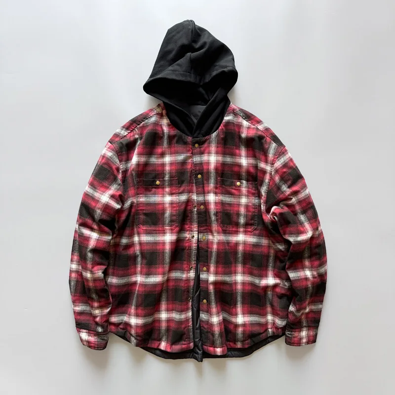 

Мужская двусторонняя куртка Cityboy с капюшоном большого размера в красно-черную клетку, двусторонняя куртка из легкого стеганого хлопка для зимнего тепло
