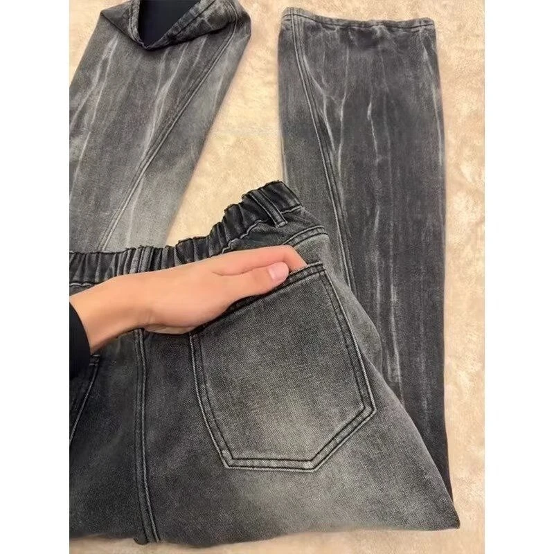 Mens Jeans Harajuku High Street Streetwear Lightning Cut Denim Pants Micro Flared Curved Fit High Waist Slim Straight Spring New