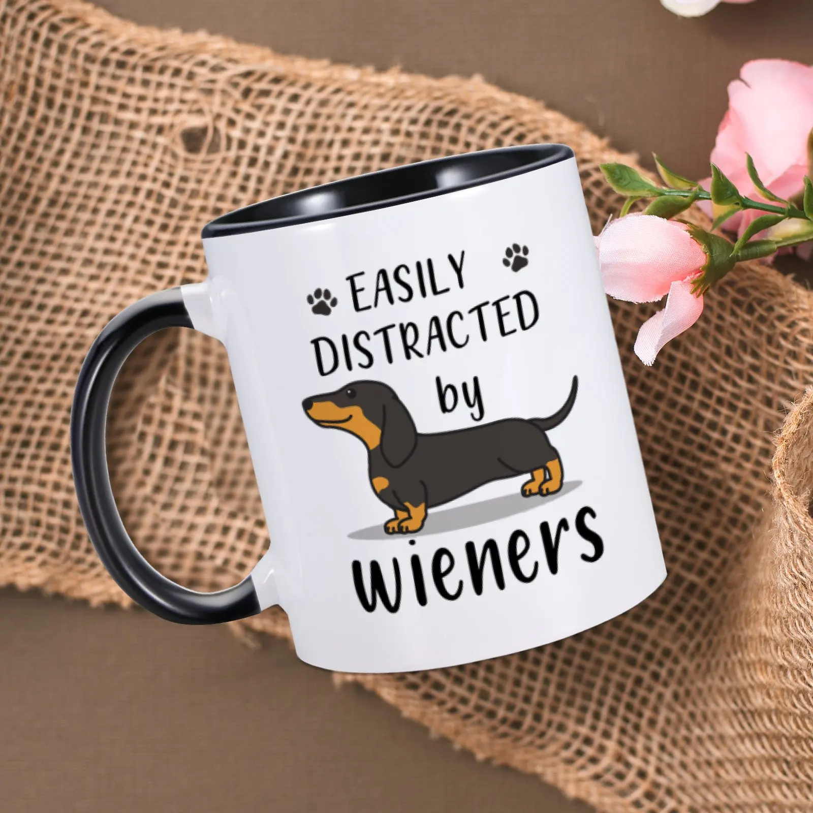 Funny Dachshund Mug Easily Distracted by Wieners Coffee Mugs Cute Gift for Pet Lovers Dog Mom Home Tea Cups Hot Chocolate Cup