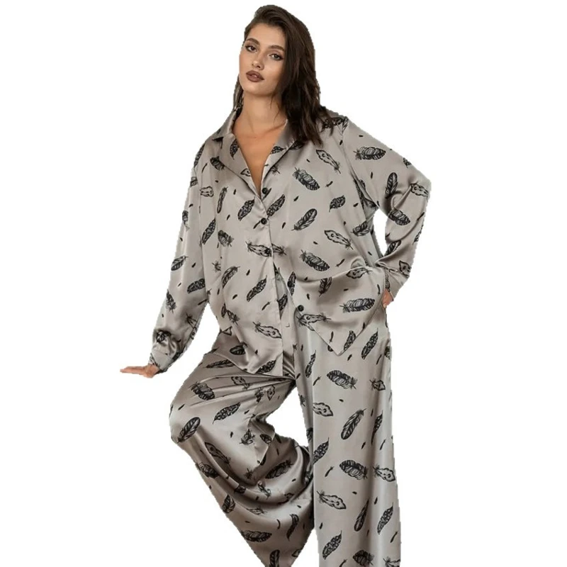 2025 Autumn New Style Pine Fashion Printed Long Sleeve Top and Pants Home Two Piece Set for Women