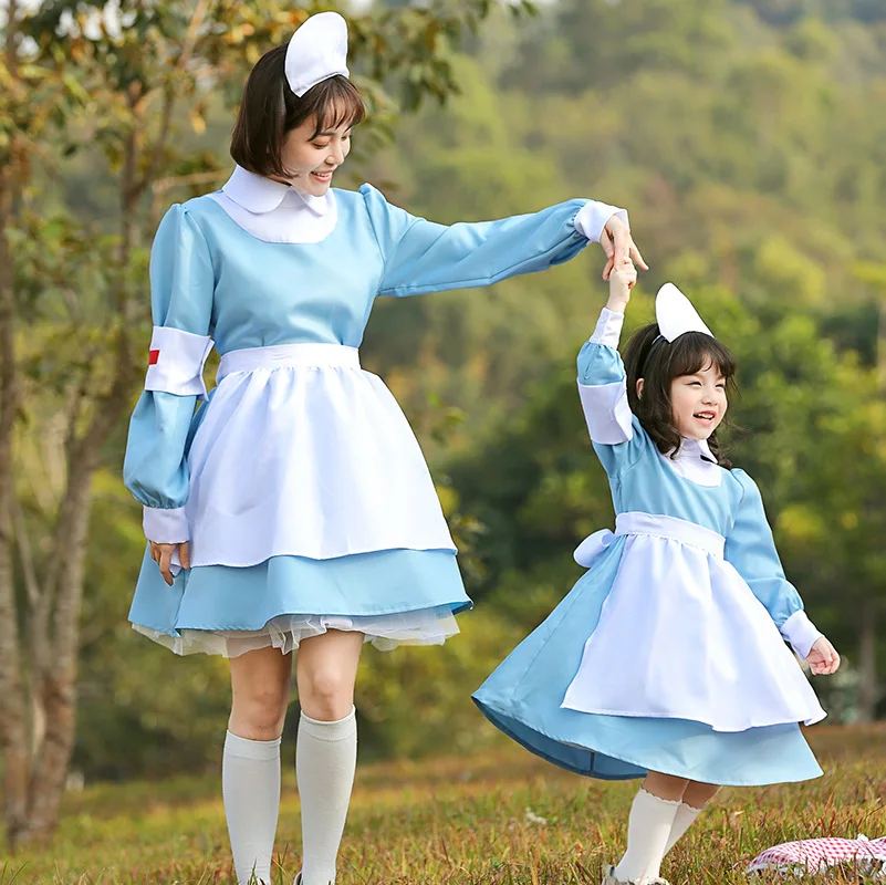 

Nurse Role Play Costume Set Cute Maid Dr with Apron Parent Child Game orm loween Outfit Women's Traditional Chinese...