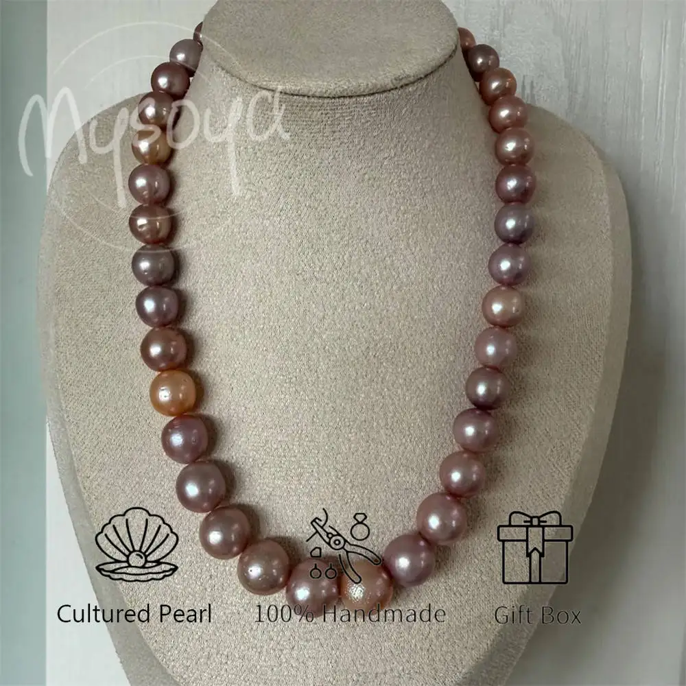 

MYSOYA Фиолетовое ожерелье с пресноводным жемчугом Эдисона 11-13 мм Есть подарочные коробки Подарки для нее/Him на дни рождения/свадьбы/Рождество