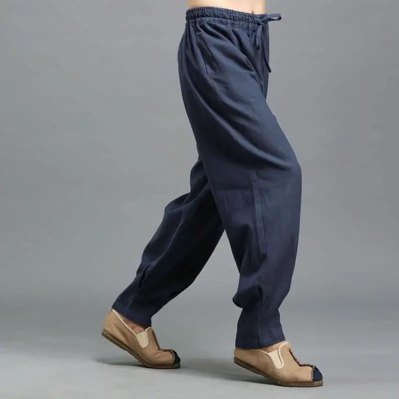 Spring Summer Men's Loose Fit Linen Cotton Casual Pants Long Lantern Sle Trousers Artistic Retro Original Design Zen Sle