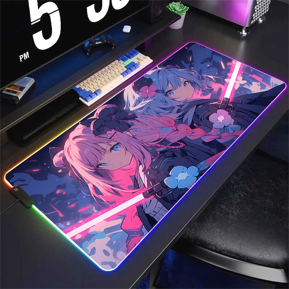 RGB Anime Kawaii Girl Pink Mouse Pad 80x30 Game Large LED Rubber Anti slip Luminescence TableMat Laptop Desktop Game Mats Carpet