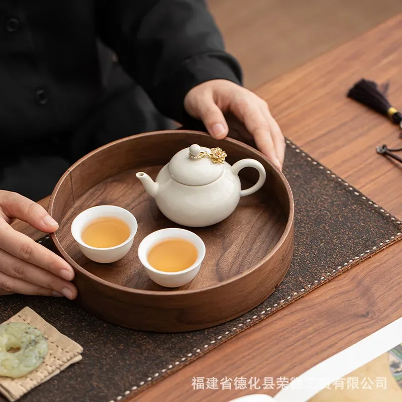 Ins Style Black Walnut Round Tray Japanese Tea Plate Coffee Dessert Storage Cake Dim Sum Serving Platter Home Decor