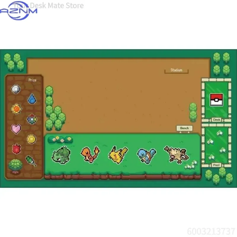 Pokemon Retro Pixel Grass Field Pokemon TCG Mouse Pad, Waterproof Non-Slip Trading Card Game Battle Playmat