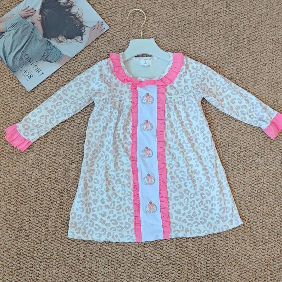 

9.26 Baby Girls Winter Dresses Embroidery Pumpkins Baby Girls Pink Leopard Fall Knee Length Dresses