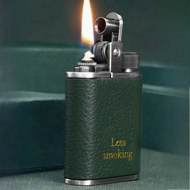 CHIEF Pure Hand Sewing Genuine Leather Kero sene Lighter Windproof Hood Adjusting Flame Size Grinding Wheel Ignition Gadgets