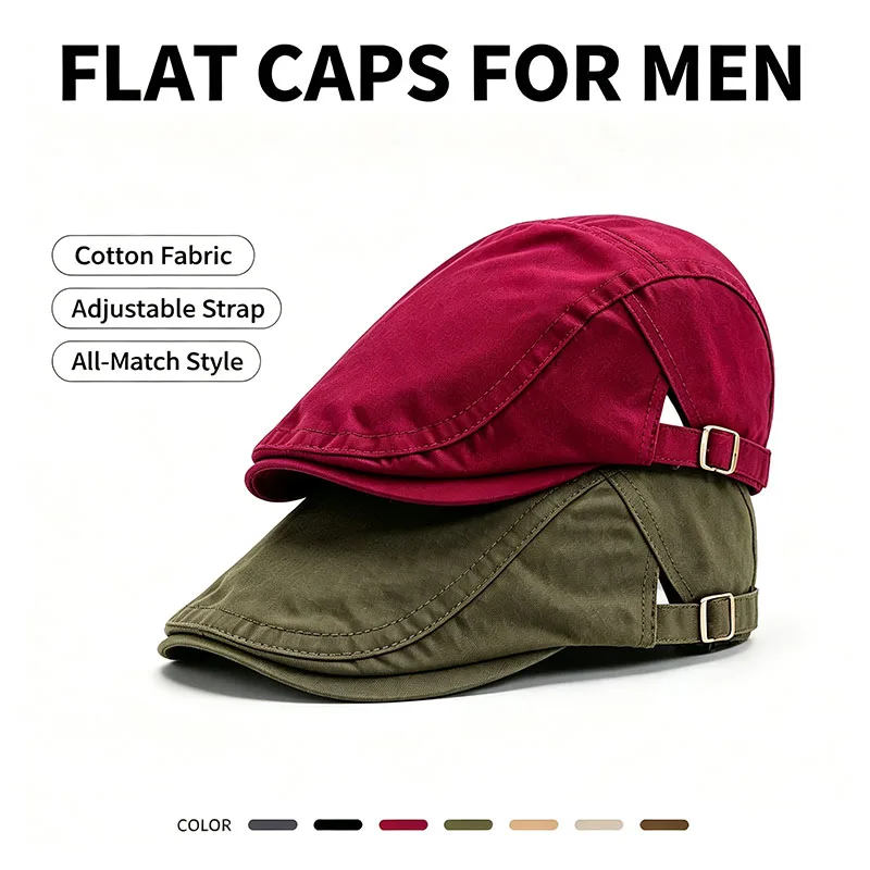Solid Color Cotton Ivy Cap Adjustable Unisex Casual Flat Newsboy Hat