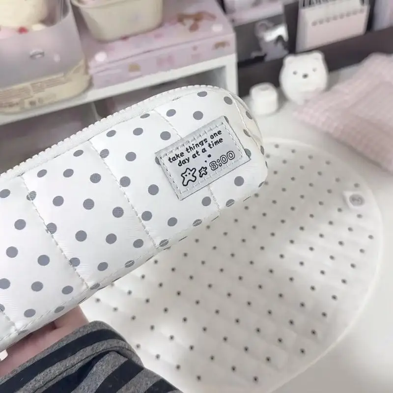 Minimalist Polka Dot Design Pencil Case Large Capacity Portable Multi Functional Pen Bag Stationery Bag Student Gift B.H