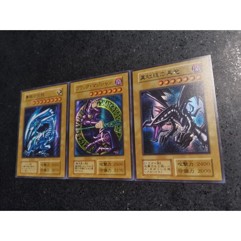 3pcs/set Yu Gi Oh Blue-Eyes White Dragon Dark Magician self made Refraction flash card Anime Classics Game Collection Cards Toy