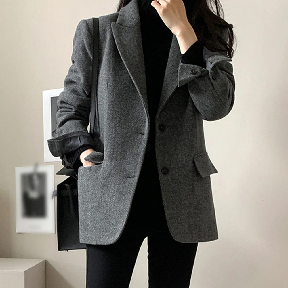

Autumn Fashion Coffee Spring Autumn Jacket Casual Loose Blazer Jacket Long Sleeve Jacket Slight Stretch Fabric