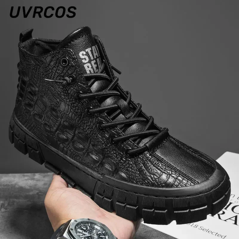 Men Winter Casual Thick-soled Men\'s Autumn The New Listing Trend High-top All-match Pattern Leather Boots England Man Shoes