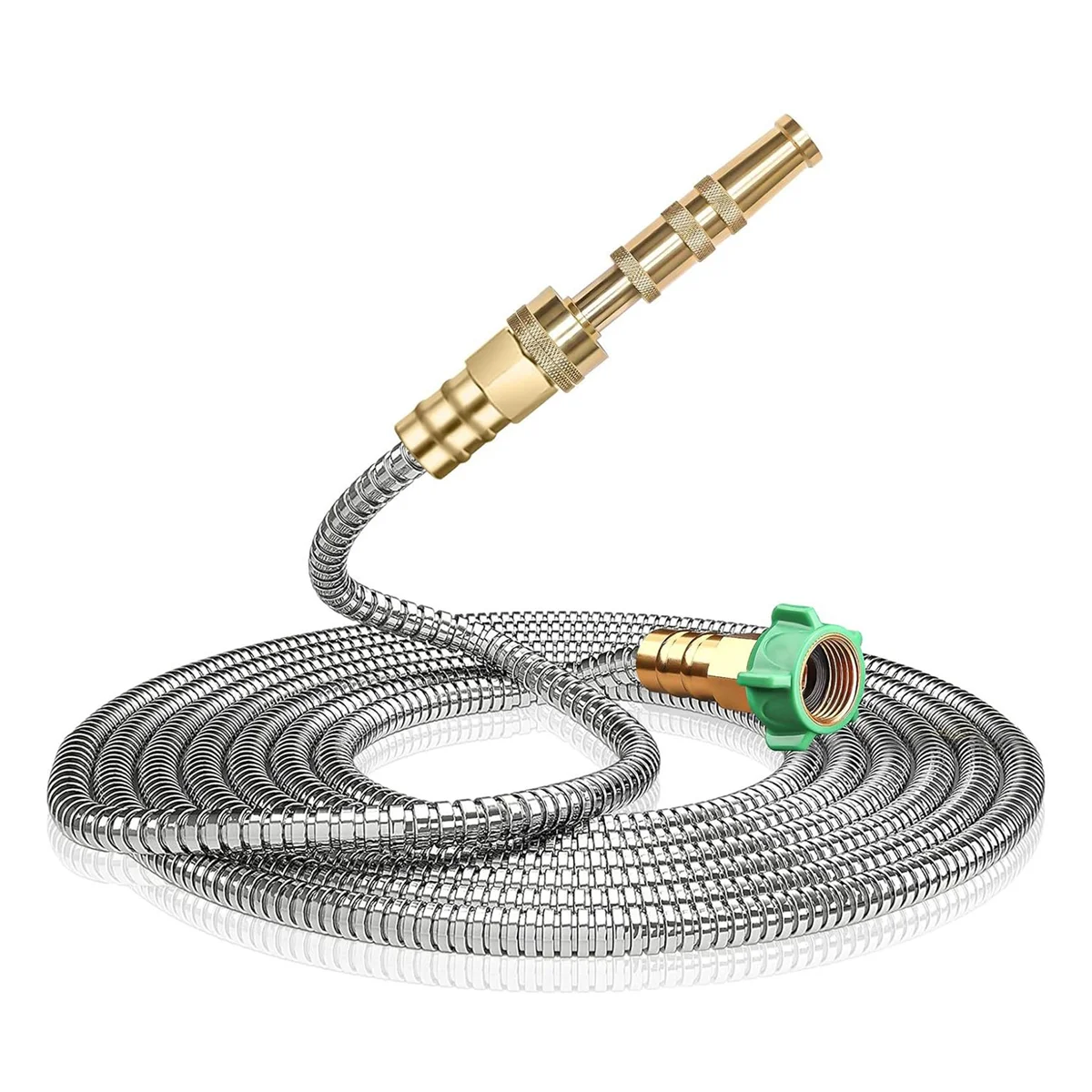 Garden Hose 25FT Metal Water Hose with Brass Nozzle, Durable Fittings, Puncture Resistant, Easy to Use & Store