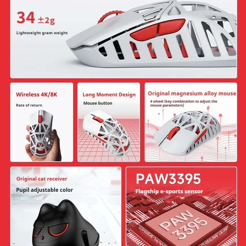 Imagem -05 - Wanling Besta x Max Mouse 8k Modo Duplo Paw3395 Wlmouse Liga de Magnésio Luz Oco Acessórios do Jogador do pc