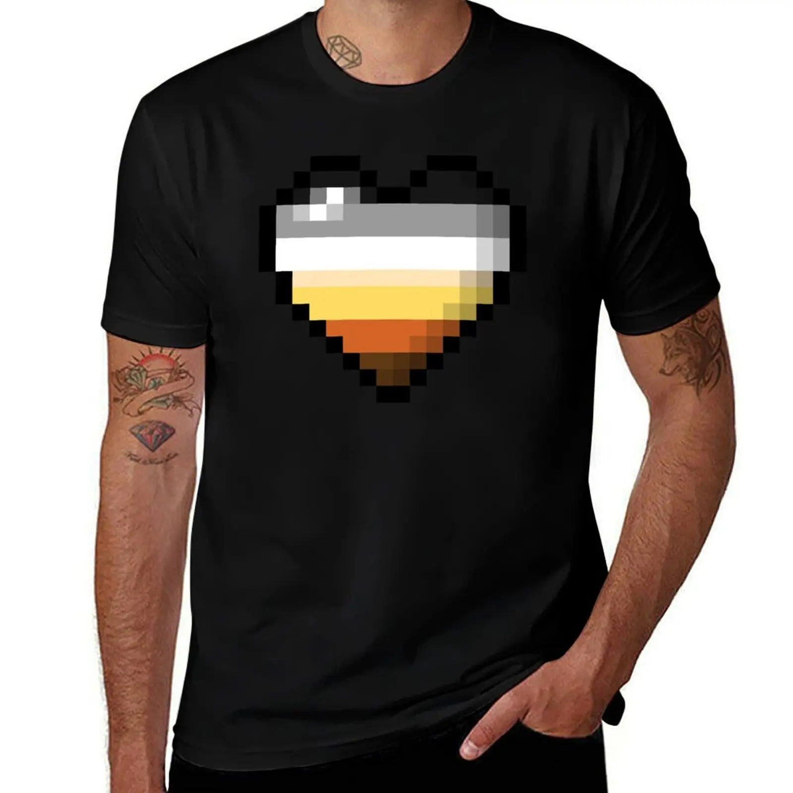 Large Pixel Heart Design in Gay Bear Pride Flag Colors T-Shirt Work Short Sleeve Cotton Top T-Shirt