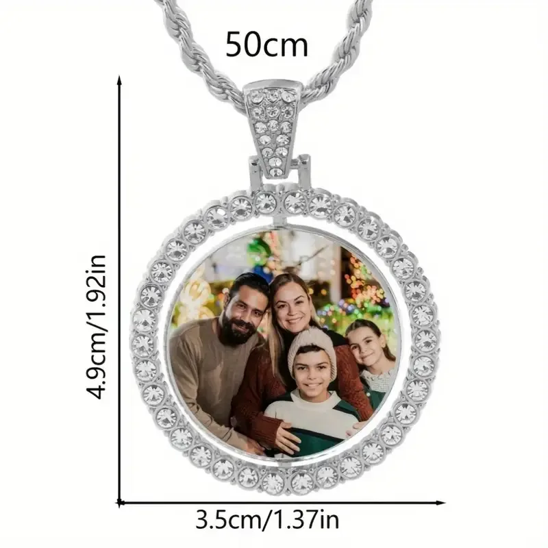 2025 Hip Hop Rotation Double Sided Round Photo Custom Pendant Heat Transfer Micro Frame Photo Frame Jewelry Necklace Gifts