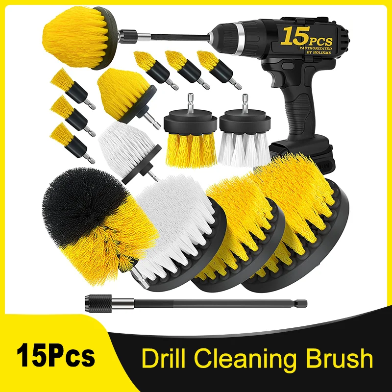 

15 Piece Cleaning Brush Attachments Set with Extend Long Attachment for Cleaning Bathroom Gap Brush Grout Tile and Kitchen