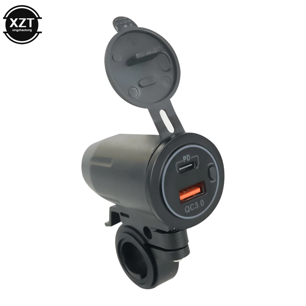 Motorcycle Handlebar USB Charger QC3.0 Dual USB Type C PD Quick Charge Mount Socket Waterproof Motorcycle Modified Accessories