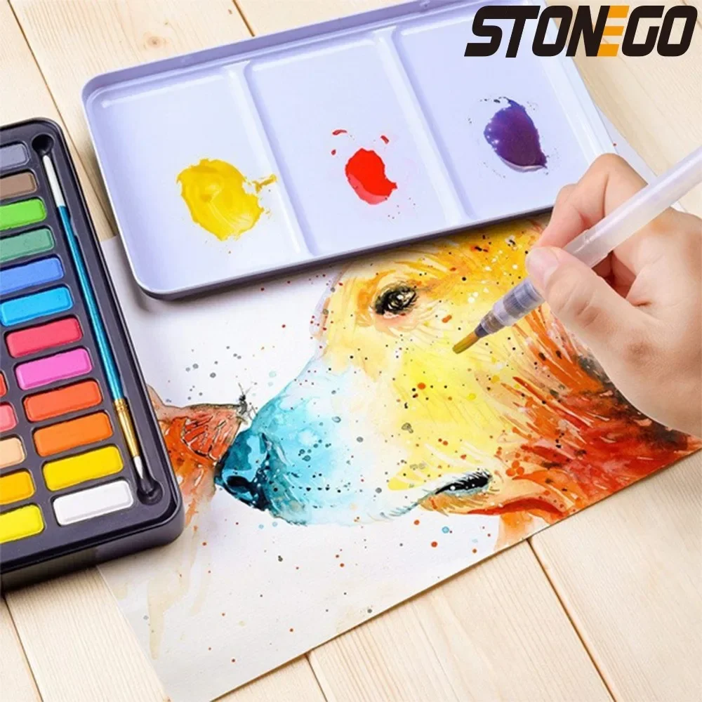 12/18/24 Colors Solid Watercolor Paint Set Portable Metal Box with Brush for Kids and Professionals Art Supplies