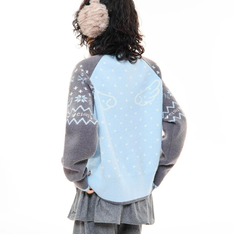 عيد الميلاد ندفة الثلج البولكا نقطة محبوك سترة المرأة 2025 شتاء جديد فضفاض رقيقة تنوعا جو سترة جاكيتات السيدات #5