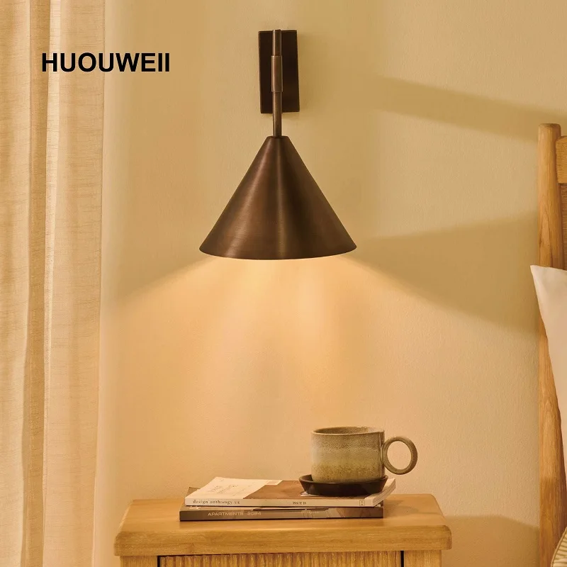 All-copper Wall Lamp Bedroom Bedside Lamp Creative Background Wall Living Room Tapered Wall Hanging Lamp Staircase Lamp