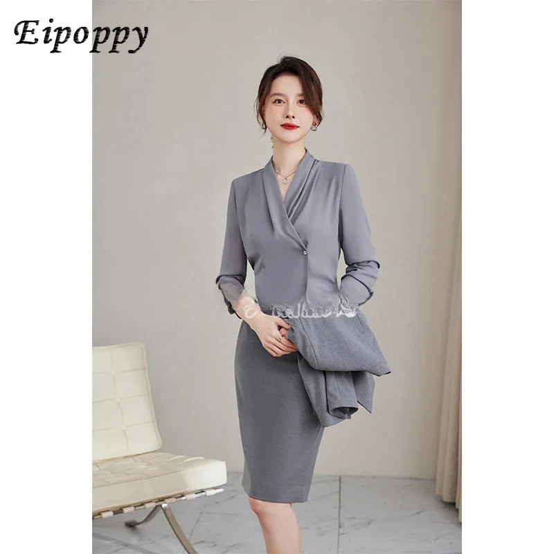 Autumn and winter grey suit half skirt work uniform