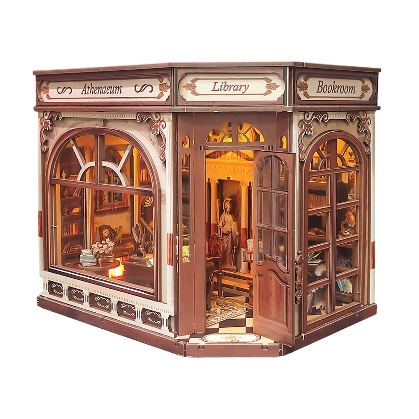 3d wooden puzzle for adults Athena's Study of Wisdom book nook with lights model kit dollhouse DIY miniature house Birthday and